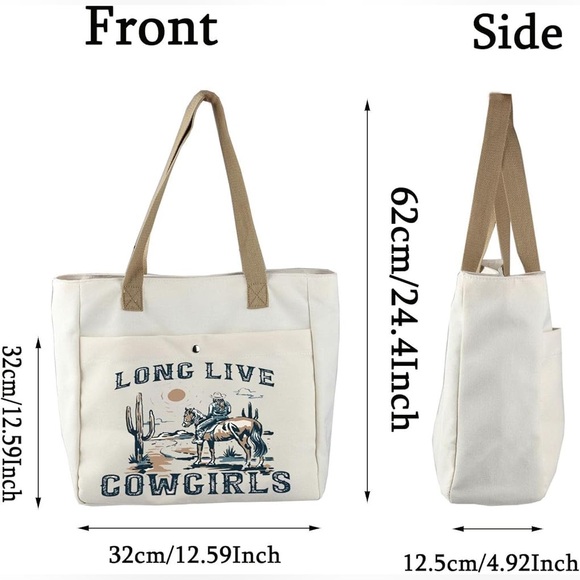 Cowgirl Print Cream Tote Bag - Picture 11 of 12